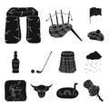 Country Scotland black icons in set collection for design. Sightseeing, culture and tradition vector symbol stock web