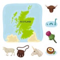 Country Scotland cartoon icons in set collection for design. Sightseeing, culture and tradition vector symbol stock web Royalty Free Stock Photo