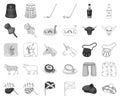 Country Scotland monochrome,outline icons in set collection for design. Sightseeing, culture and tradition vector symbol Royalty Free Stock Photo