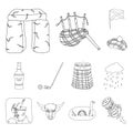 Country Scotland outline icons in set collection for design. Sightseeing, culture and tradition vector symbol stock web