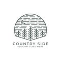 Country side outline logo design inspirations. night outdoor forest camp line art vector illustrations