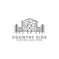 Country side outline logo design vector. Vector line with cabins family camp for nature landscape