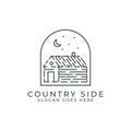 Country side outline logo design vector. Vector line with cabins at the night for outdoor family camp illustrations