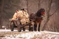 Country side people from Romania with traditional costume in winter time