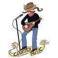 Country singer with a guitar. Logo with country music inscription Royalty Free Stock Photo