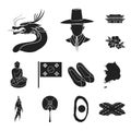 Country South Korea black icons in set collection for design.Travel and attraction vector symbol stock web illustration.