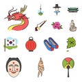 Country South Korea cartoon icons in set collection for design.Travel and attraction vector symbol stock web