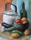 Country still life with vegetables, oil painting Royalty Free Stock Photo