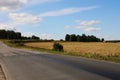 Country summer landscape with a road. Hitch-hiking on the roadside Royalty Free Stock Photo