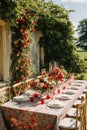 Country tablescape, formal dinner table setting, table scape with strawberry decoration for wedding party and holiday event