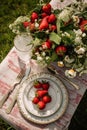 Country tablescape, formal dinner table setting, table scape with strawberry decoration for wedding party and holiday event