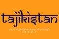 country Tajikistan text design. Indian style Latin font design, Devanagari inspired alphabet, letters and numbers, illustration