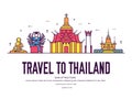 Country Thailand travel vacation of place and feature. Set of architecture, item, nature background concept. Infographic