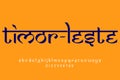 country Timor leste name text design. Indian style Latin font design, Devanagari inspired alphabet, letters and numbers,