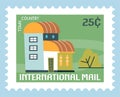 Country town international mail mark or postcard