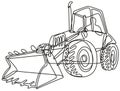 Country Tractor Digger with Bucket Front Loader Continuous Line Drawing Royalty Free Stock Photo