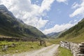 Country trail in alpine mountain valley, Austria.