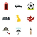 Country United Kingdom icons set, flat style Royalty Free Stock Photo