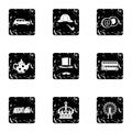 Country United Kingdom icons set, grunge style Royalty Free Stock Photo