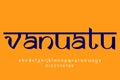 Country Vanuatu text design. Indian style Latin font design, Devanagari inspired alphabet, letters and numbers, illustration