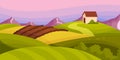 Country View with Soil, Pasture Land and Winding Road as Green Landscape Vector Illustration Royalty Free Stock Photo