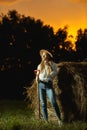 Country woman resting after work until late Royalty Free Stock Photo