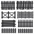 Country wooden fences, palisade vector silhouettes