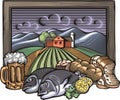 Countrylife and Farming Illustration in Woodcut Style