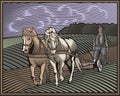 Countrylife and Farming Illustration in Woodcut Style