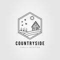 Countryside cabin rental line art logo template vector illustration design. simple rural cottage, house, lodge rent logo concept