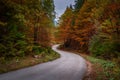 Countryside curved gravel dirt road in Autumn season