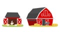 Countryside elements - red farm barn isolated illustration.