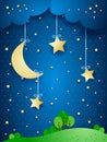 Countryside, fantasy illustration at night Royalty Free Stock Photo