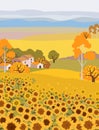 Countryside farm with sunflower growing