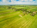 Countryside and field seen from the bird`s eye view. Crop fields stretching to the horizon. Royalty Free Stock Photo