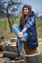 Countryside girl in jeans and plaid shirt Royalty Free Stock Photo