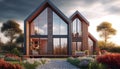 The Countryside Haven: A Gorgeous Modern, Home Large, Expansive Windows, Set Amidst the Greenery of a Rural. Generative Ai