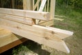 Countryside house construction process with construction wood in summer day Royalty Free Stock Photo