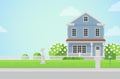 Countryside house on lawn in vector flat style Royalty Free Stock Photo