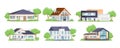 Countryside houses exterior street neighborhood collection isometric vector illustration Royalty Free Stock Photo