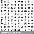 100 countryside icons set, simple style