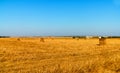 Countryside landscape from agricultural field and bales of hay. Royalty Free Stock Photo