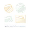 Countryside landscape, agriculture field line icon, furrow, thin stroke illustration