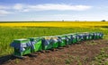 Countryside landscape with bee hives Royalty Free Stock Photo