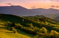 Countryside landscape in mountains at sunset Royalty Free Stock Photo