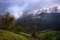 Countryside landscape with myst and fog