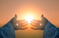 Peace concept: Silhouette Jesus Christ open spiritual hands