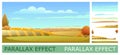 Countryside landscape with vegetable gardens and pastures. Solid layers for folding the picture with a parallax effect
