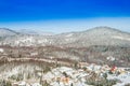 Countryside landscape in winter in Croatia, panoramic view of town of Lokve under snow in Gorski kotar Royalty Free Stock Photo