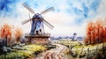 Countryside old summer wind sky nature mill farm rural background architecture windmill landscape Royalty Free Stock Photo